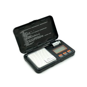 Sleek Black 200g x 0.01g Digital Pocket Scale – with LCD Display, Tare and PCS, Mini Digital Scale with 50g Calibration Weight for Powder, Herbs & Spices (Battery Included)