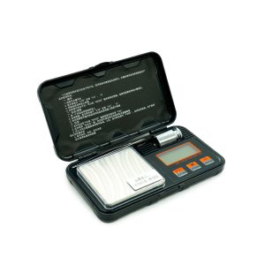 Sleek Black 500g x 0.01g Digital Pocket Scale – with LCD Display, Tare and PCS, Mini Digital Scale with 50g Calibration Weight for Powder, Herbs & Spices (Battery Included)
